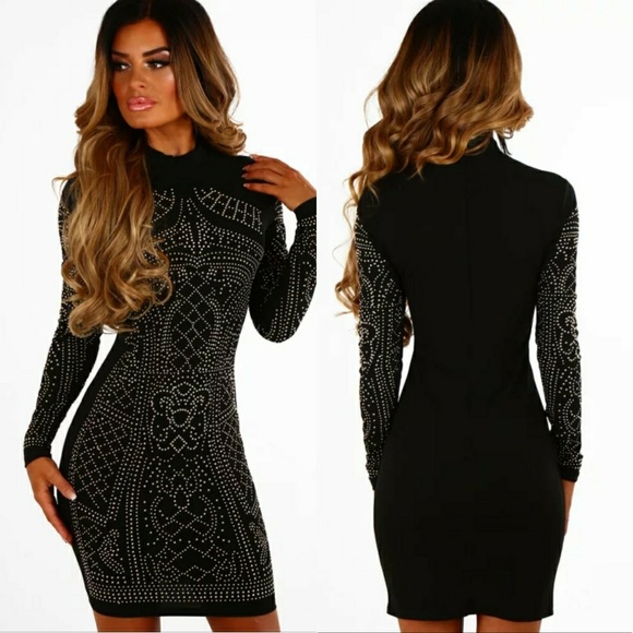 black studded bodycon dress